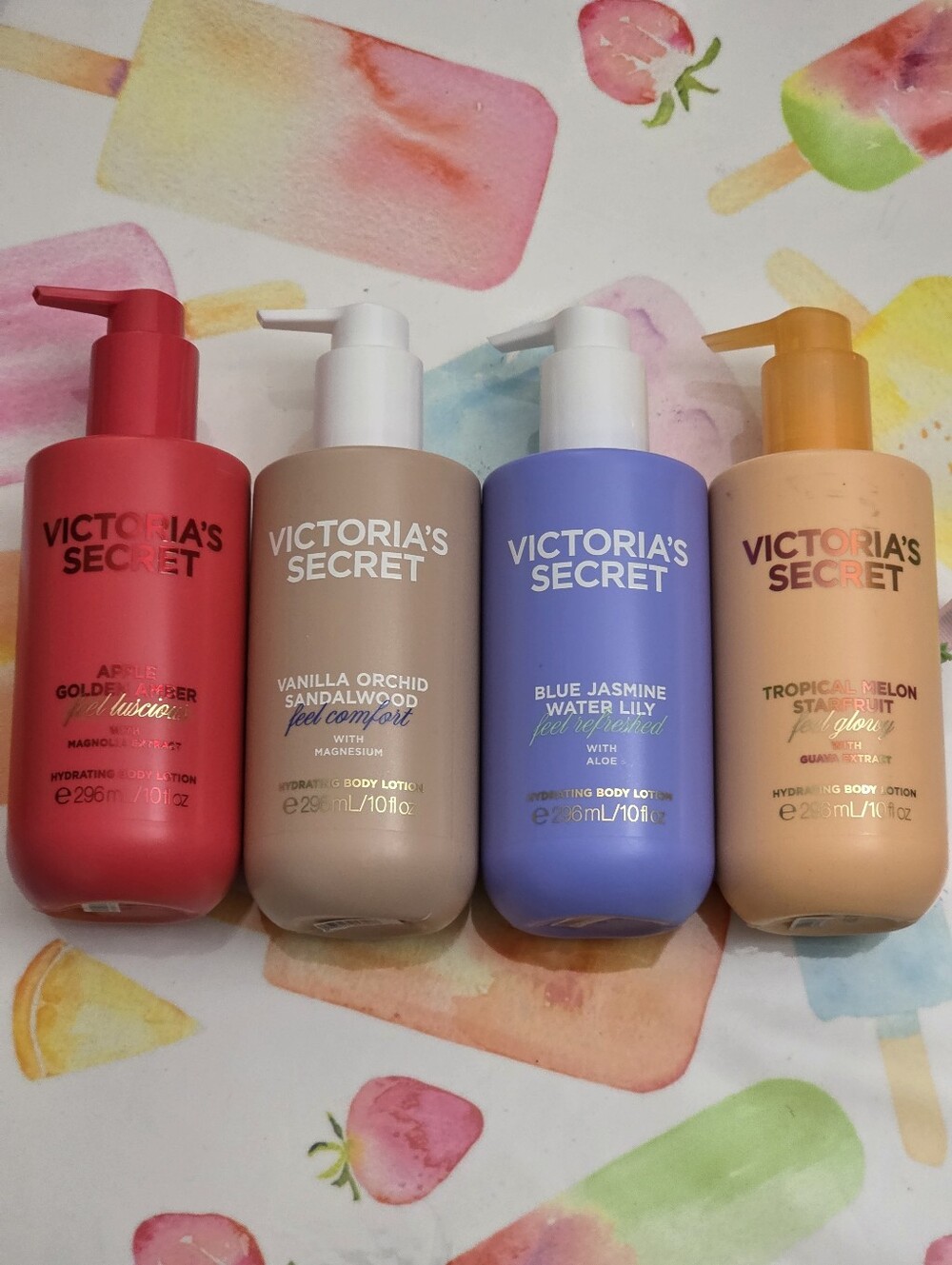 Victoria's Secret Hydrating Body Lotions in Red, Beige, Purple, Peach 4pc NEW